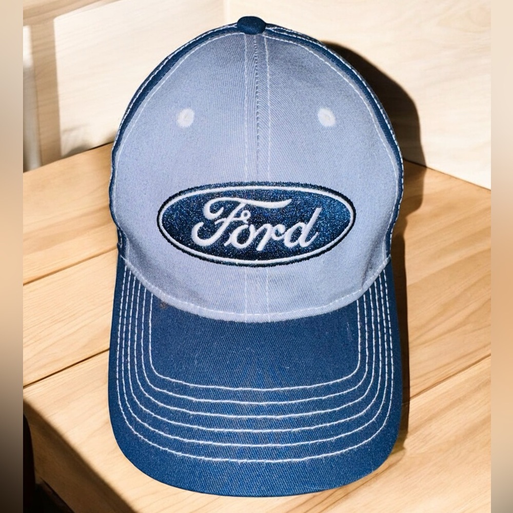 Ford Motor Company V8 Strap Back Dad Hat Cap Mens Blue Gray Adjustable Casual